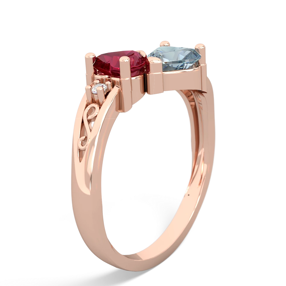 Lab Ruby Snuggling Hearts 14K Rose Gold ring R2178