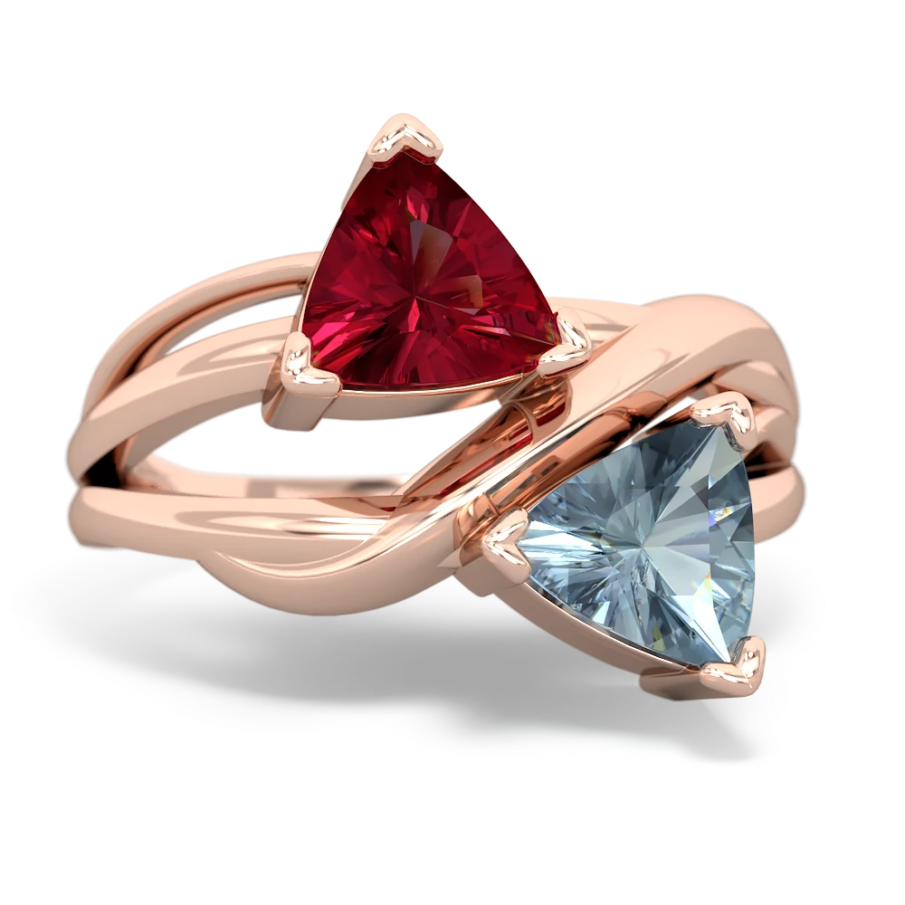 Lab Ruby Split Band Swirl 14K Rose Gold ring R2341