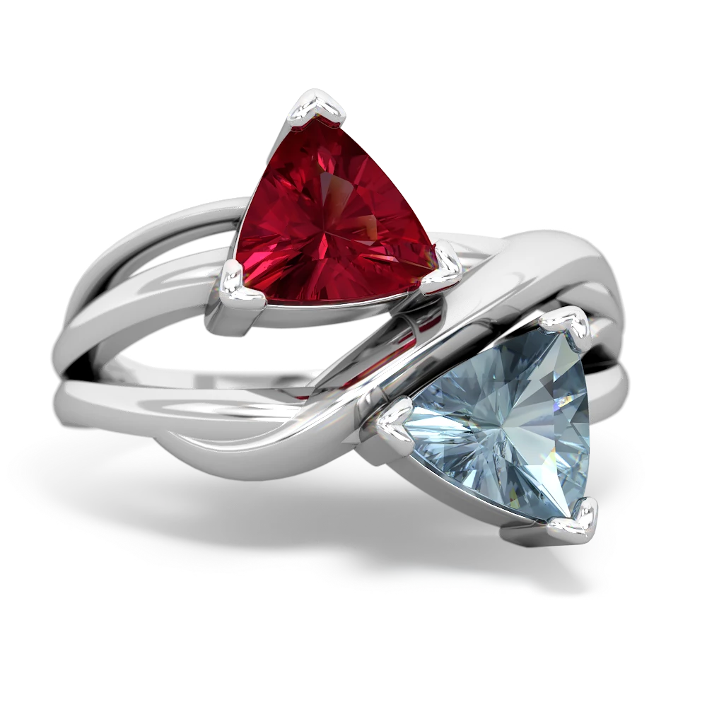 Lab Ruby Split Band Swirl 14K White Gold ring R2341