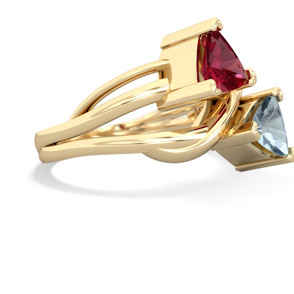 Lab Ruby Split Band Swirl 14K Yellow Gold ring R2341