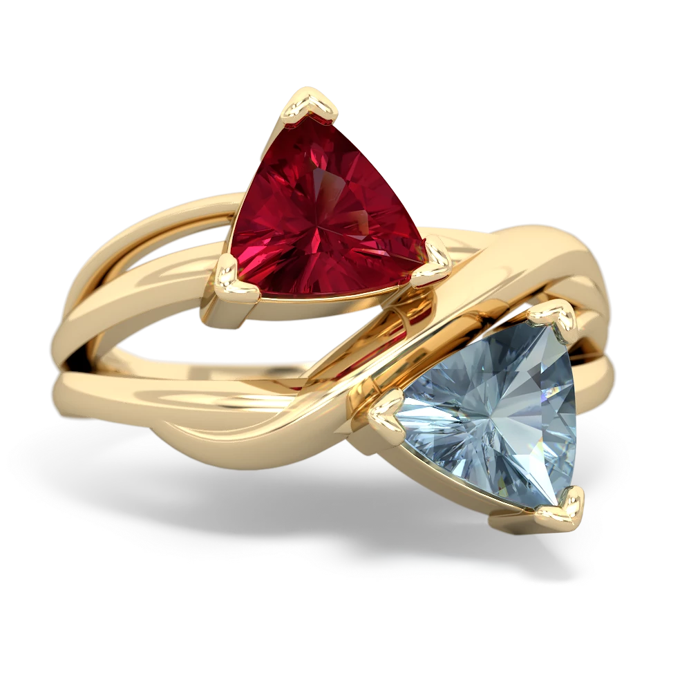 Lab Ruby Split Band Swirl 14K Yellow Gold ring R2341