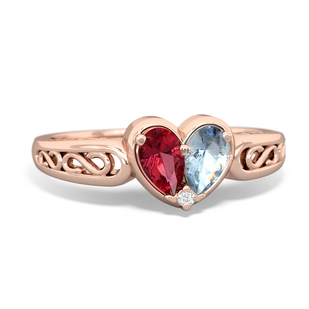 Lab Ruby Filligree 'One Heart' 14K Rose Gold ring R5070