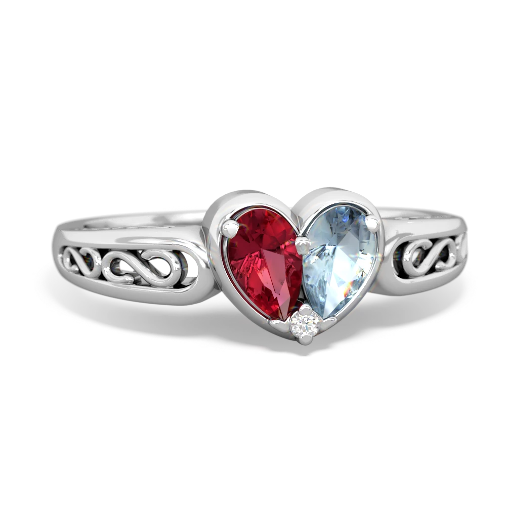 Lab Ruby Filligree 'One Heart' 14K White Gold ring R5070