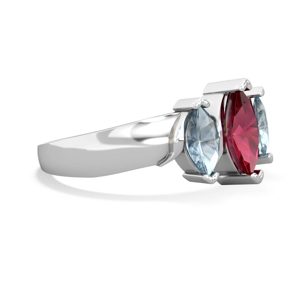 Lab Ruby Three Peeks 14K White Gold ring R2433