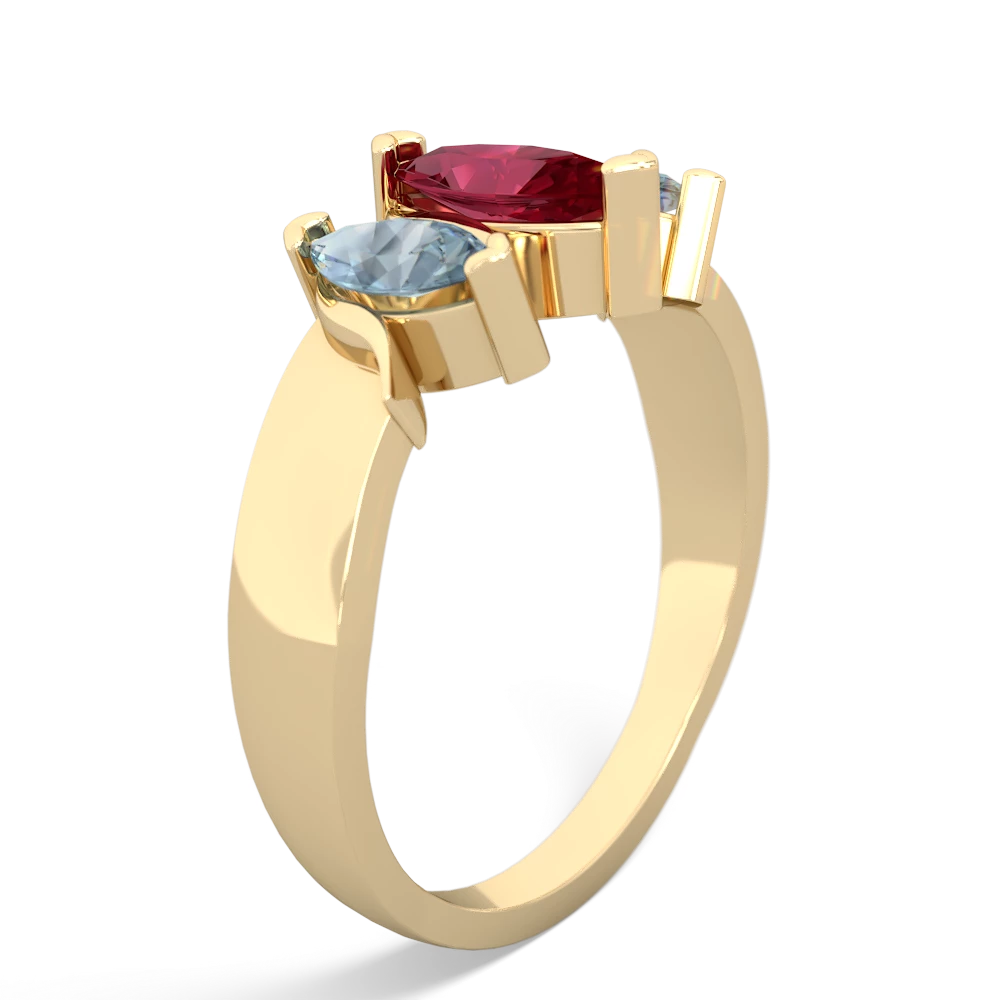 Lab Ruby Three Peeks 14K Yellow Gold ring R2433