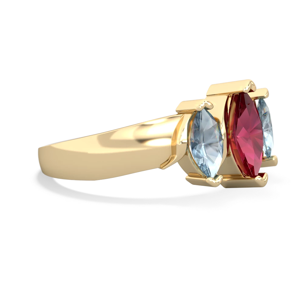 Lab Ruby Three Peeks 14K Yellow Gold ring R2433