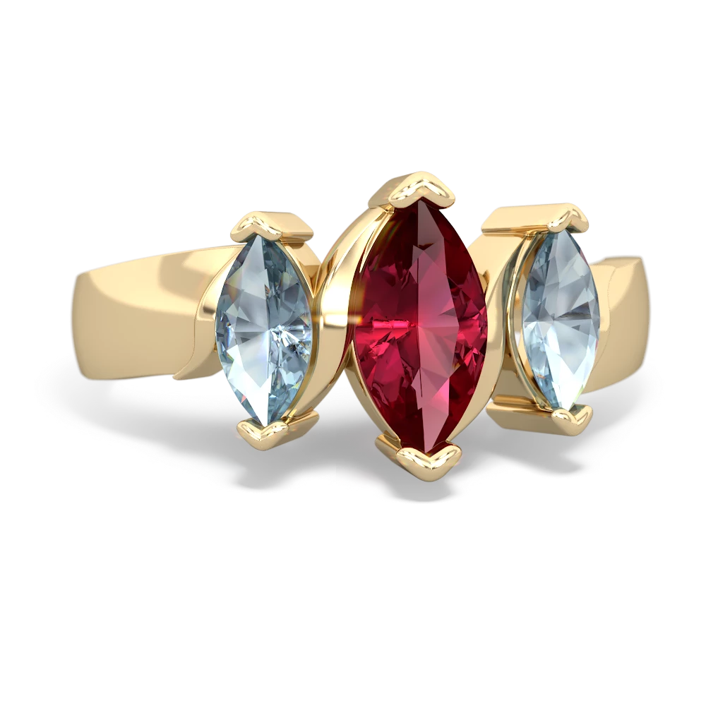 Lab Ruby Three Peeks 14K Yellow Gold ring R2433