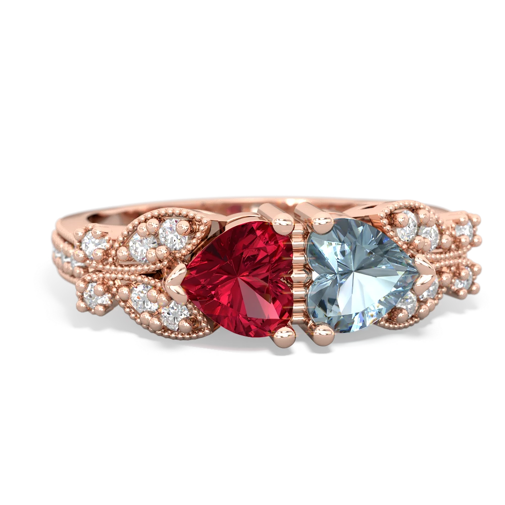 Lab Ruby Diamond Butterflies 14K Rose Gold ring R5601