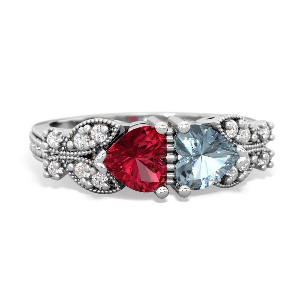 Lab Ruby Diamond Butterflies 14K White Gold ring R5601