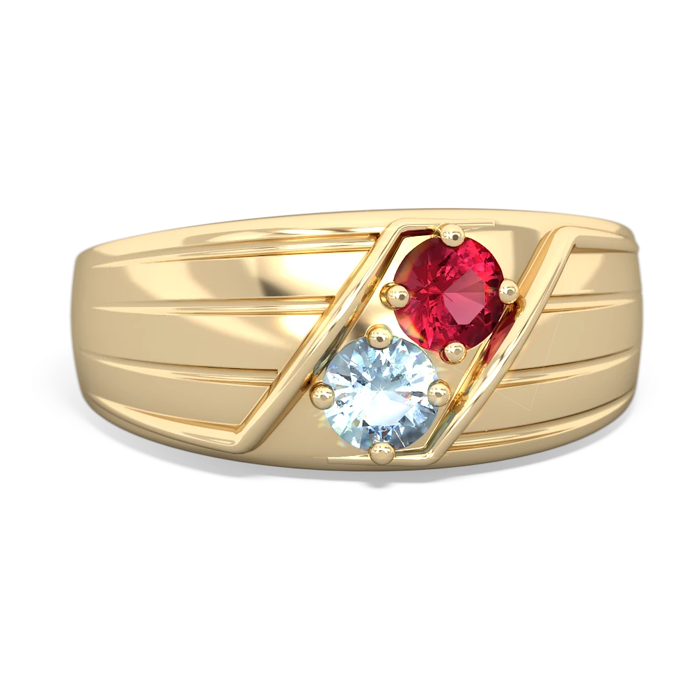 Lab Ruby Men's Streamline 14K Yellow Gold ring R0460