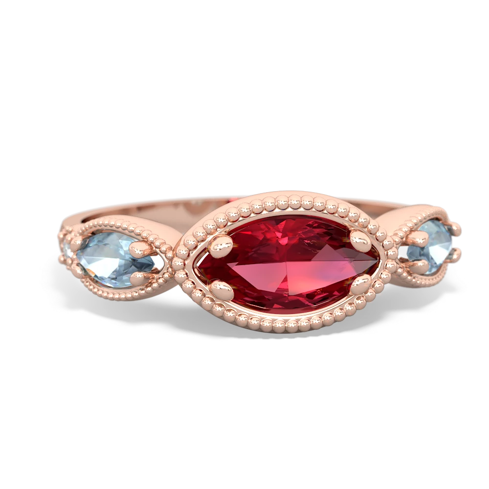 Lab Ruby Milgrain Marquise 14K Rose Gold ring R5700