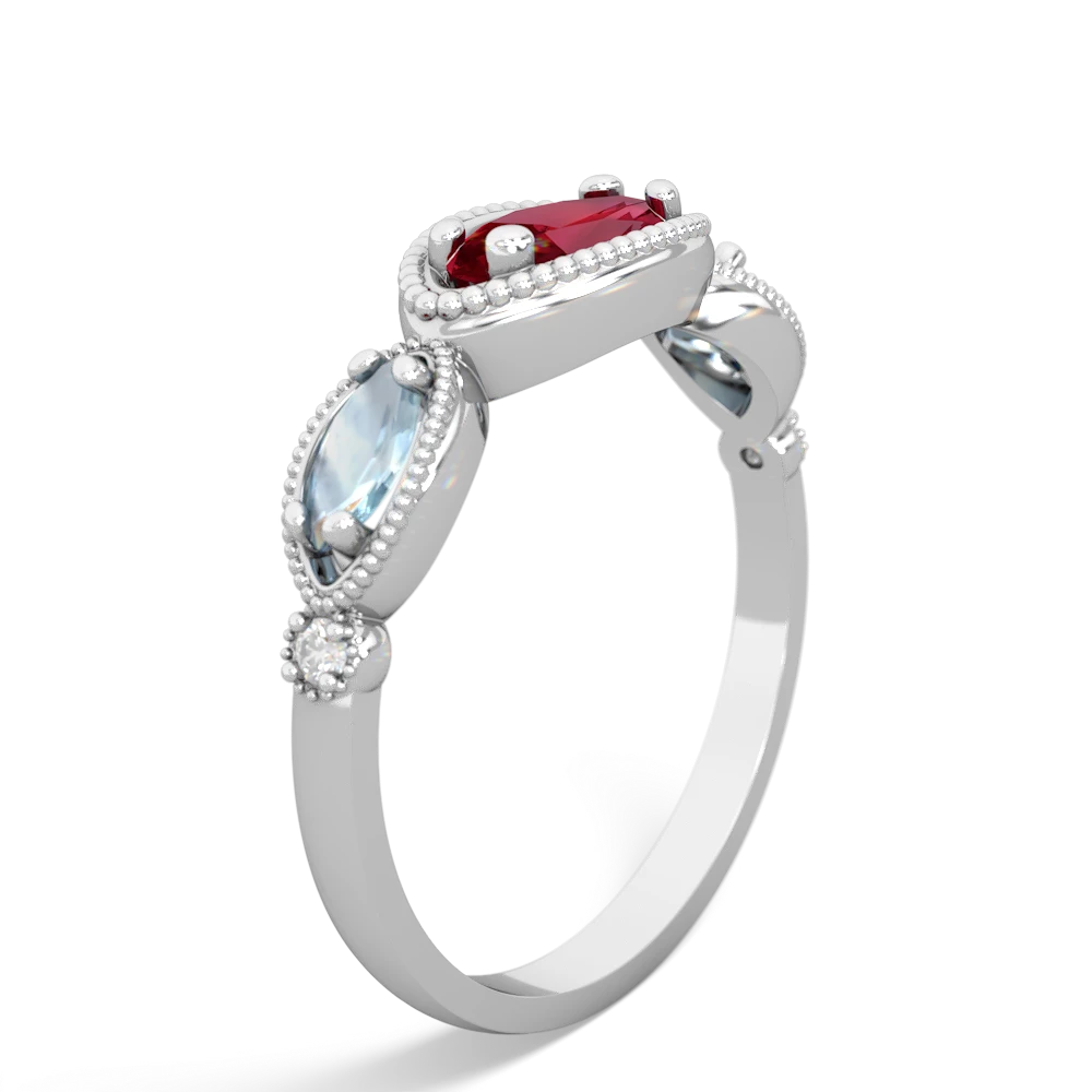 Lab Ruby Milgrain Marquise 14K White Gold ring R5700