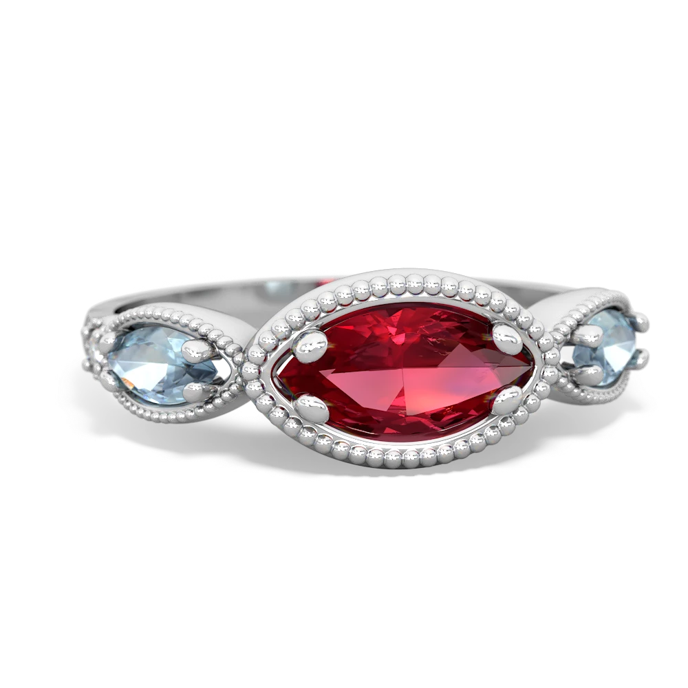 Lab Ruby Milgrain Marquise 14K White Gold ring R5700