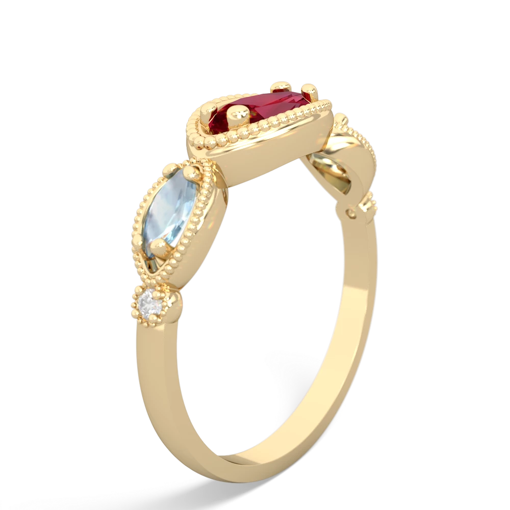 Lab Ruby Milgrain Marquise 14K Yellow Gold ring R5700