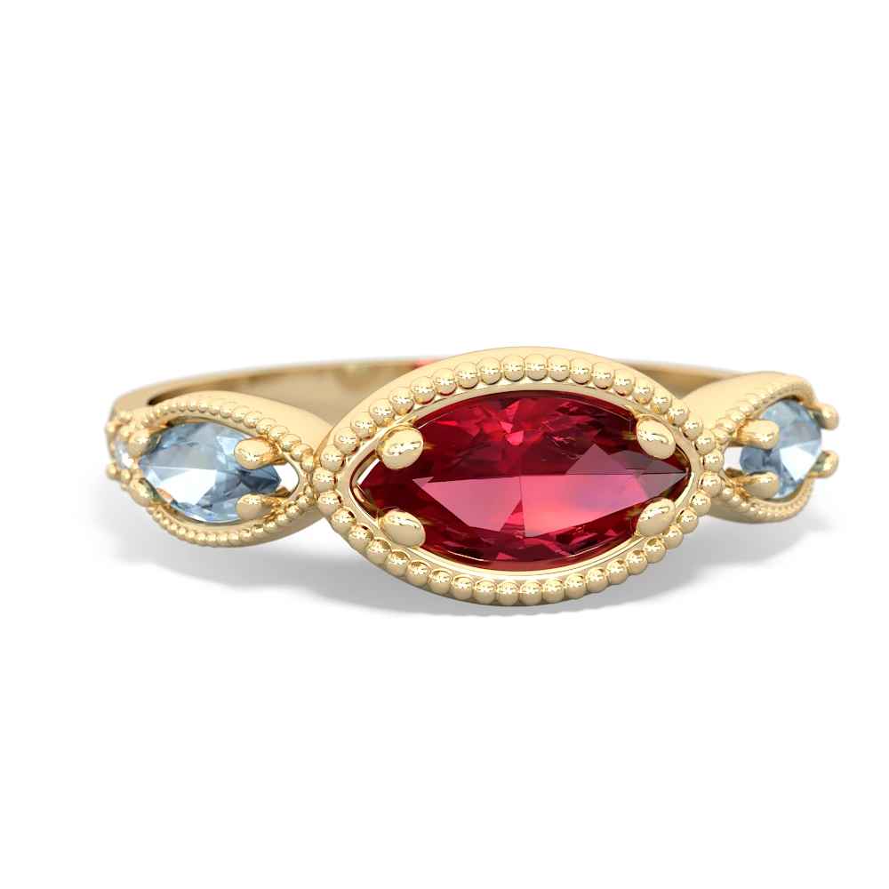 Lab Ruby Milgrain Marquise 14K Yellow Gold ring R5700