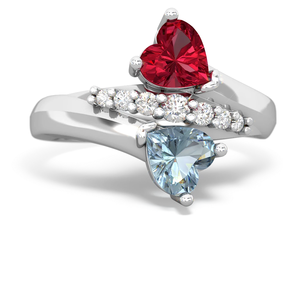 Lab Ruby Heart To Heart 14K White Gold ring R2064