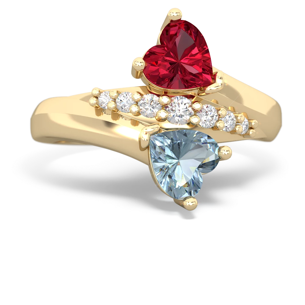 Lab Ruby Heart To Heart 14K Yellow Gold ring R2064