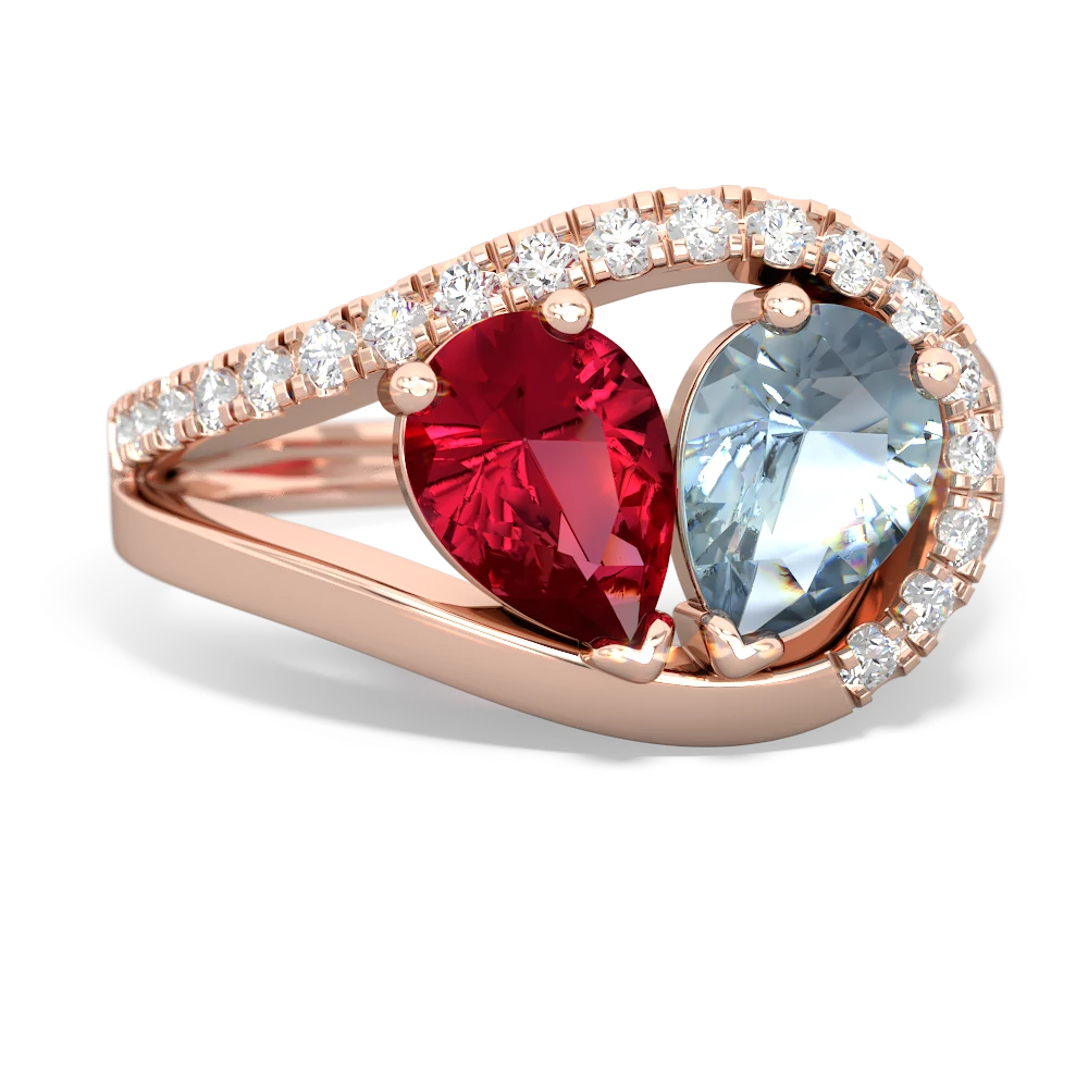 Lab Ruby Nestled Heart Keepsake 14K Rose Gold ring R5650