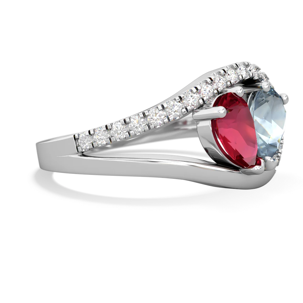 Lab Ruby Nestled Heart Keepsake 14K White Gold ring R5650