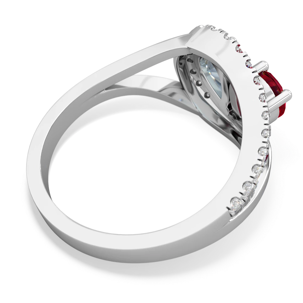 Lab Ruby Nestled Heart Keepsake 14K White Gold ring R5650