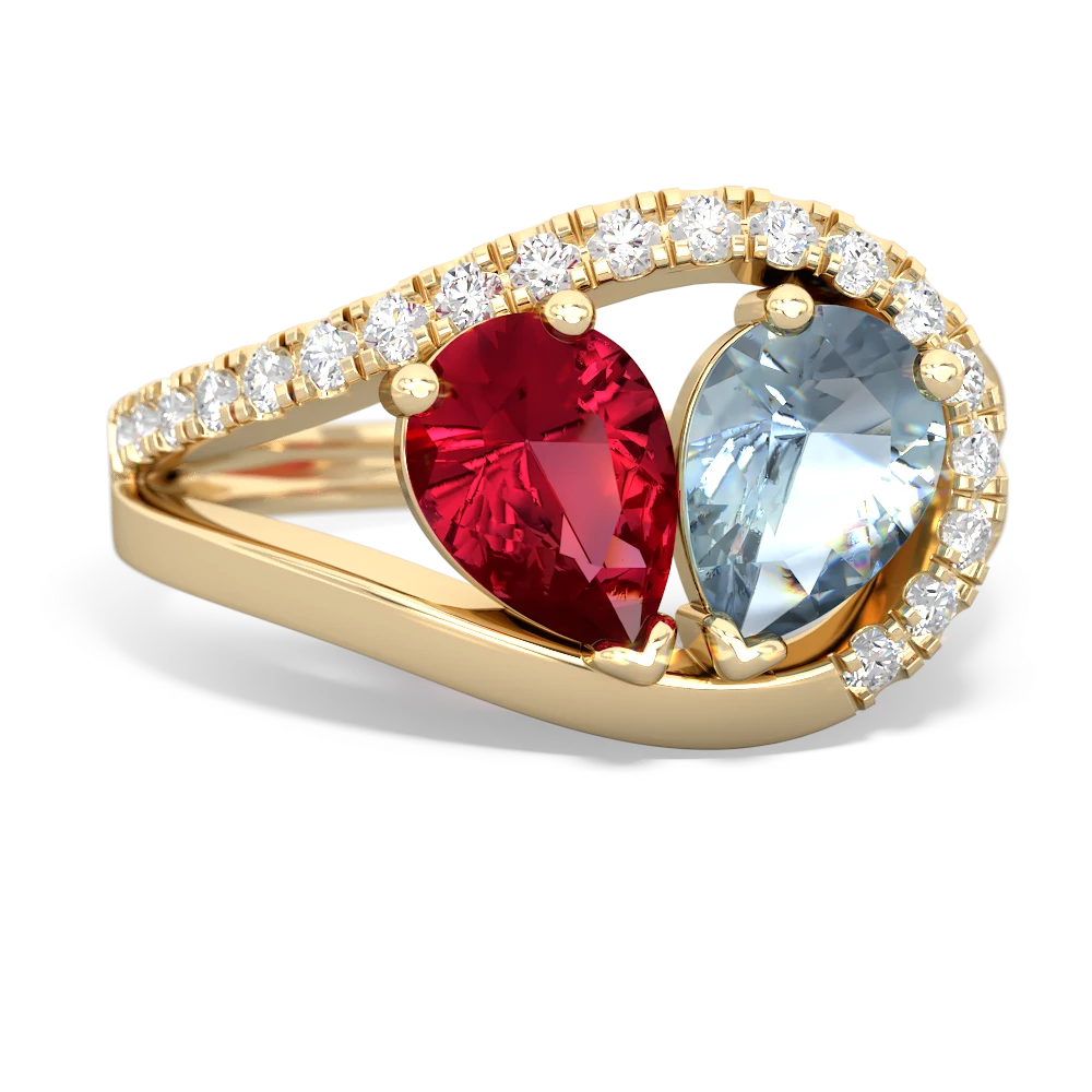 Lab Ruby Nestled Heart Keepsake 14K Yellow Gold ring R5650