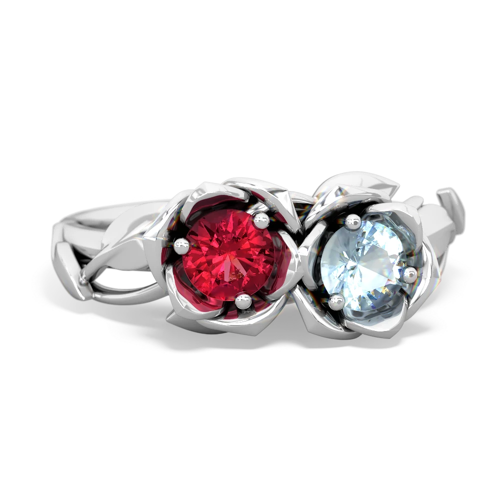 Lab Ruby Rose Garden 14K White Gold ring R5510