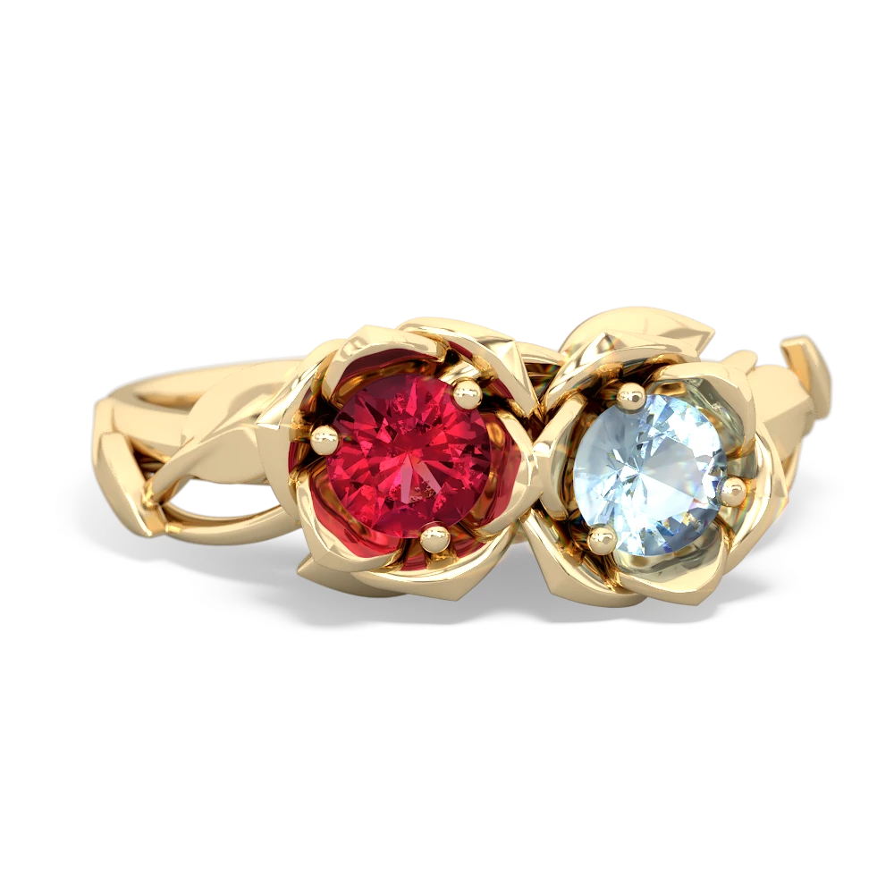 Lab Ruby Rose Garden 14K Yellow Gold ring R5510