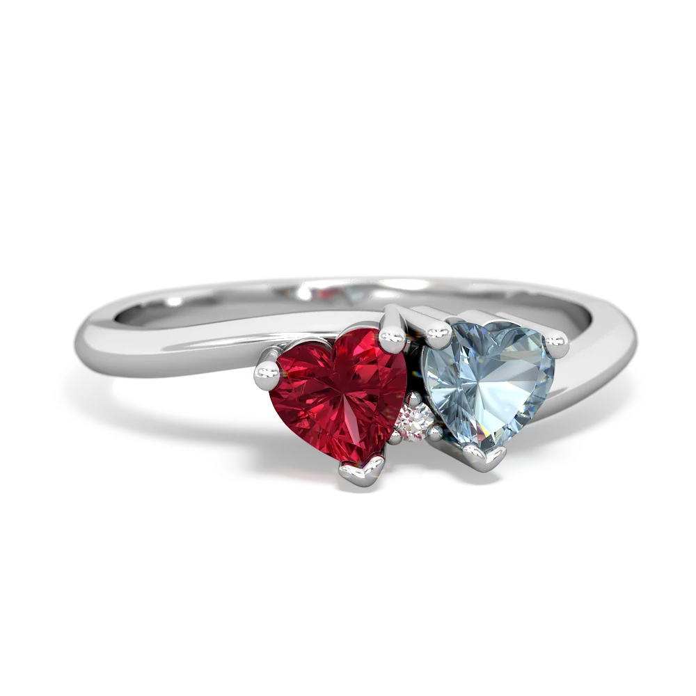 Lab Ruby Sweethearts 14K White Gold ring R5260