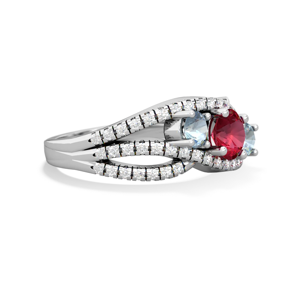 Lab Ruby Three Stone Aurora 14K White Gold ring R3080