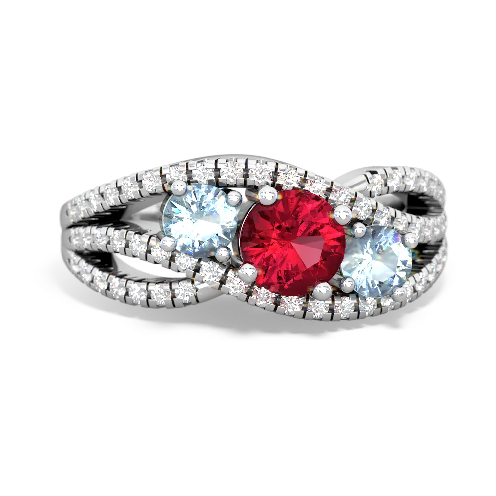 Lab Ruby Three Stone Aurora 14K White Gold ring R3080