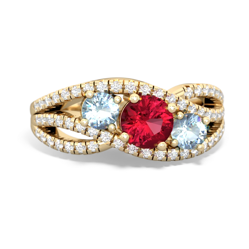 Lab Ruby Three Stone Aurora 14K Yellow Gold ring R3080