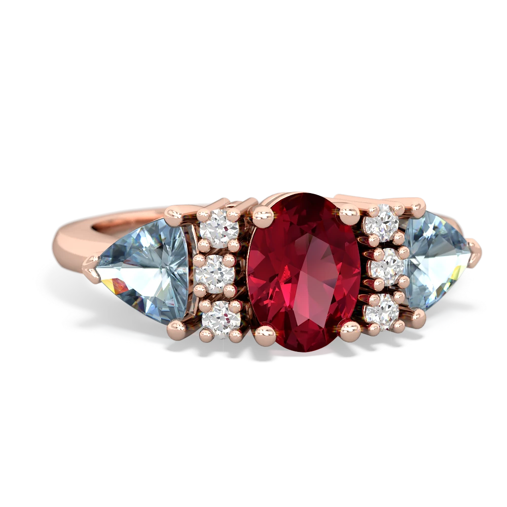 Lab Ruby Antique Style Three Stone 14K Rose Gold ring R2186