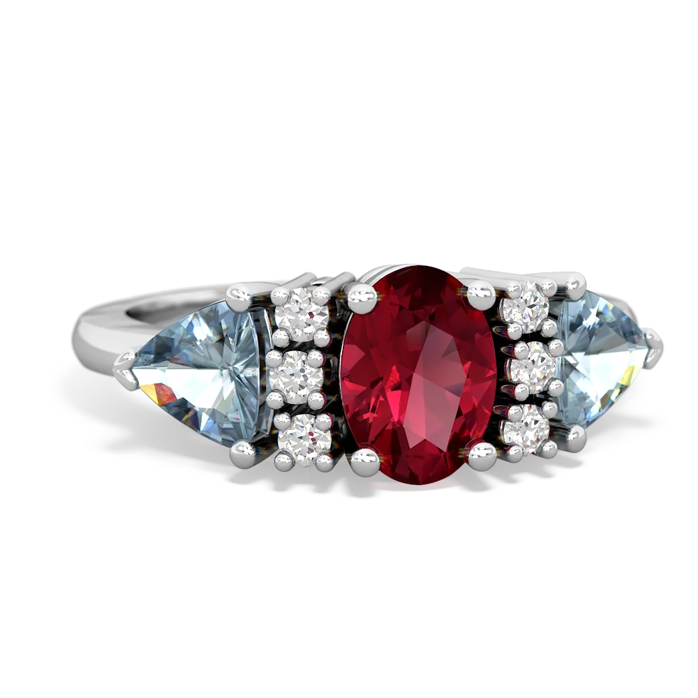 Lab Ruby Antique Style Three Stone 14K White Gold ring R2186