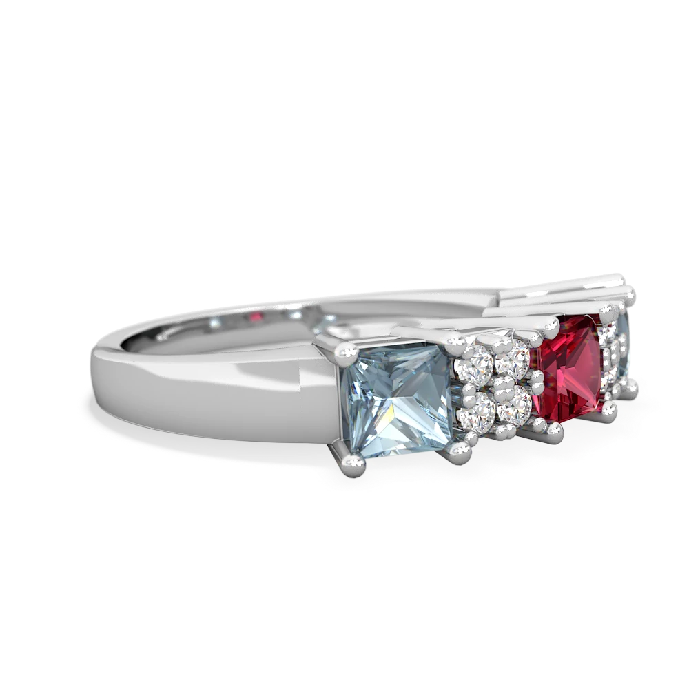 Lab Ruby Three Stone Diamond Cluster 14K White Gold ring R2592