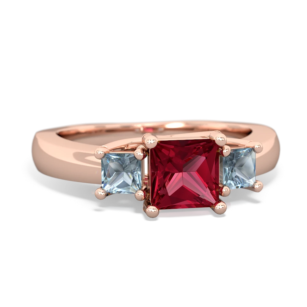 Lab Ruby Three Stone Trellis 14K Rose Gold ring R4015