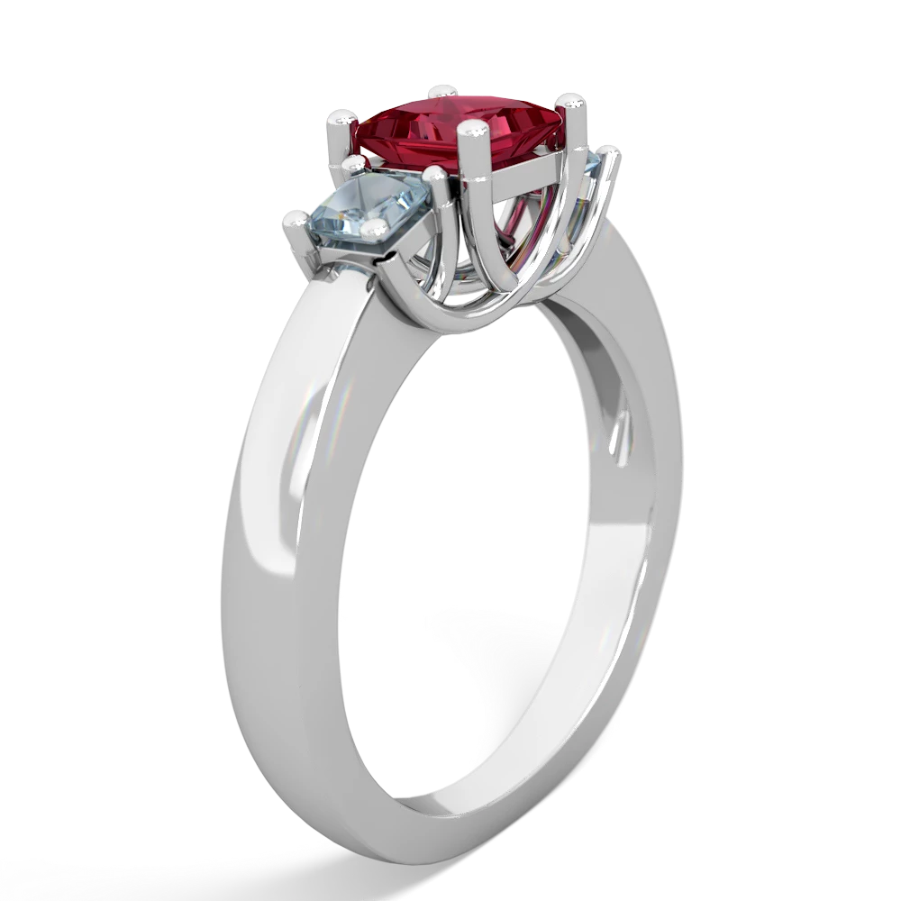 Lab Ruby Three Stone Trellis 14K White Gold ring R4015