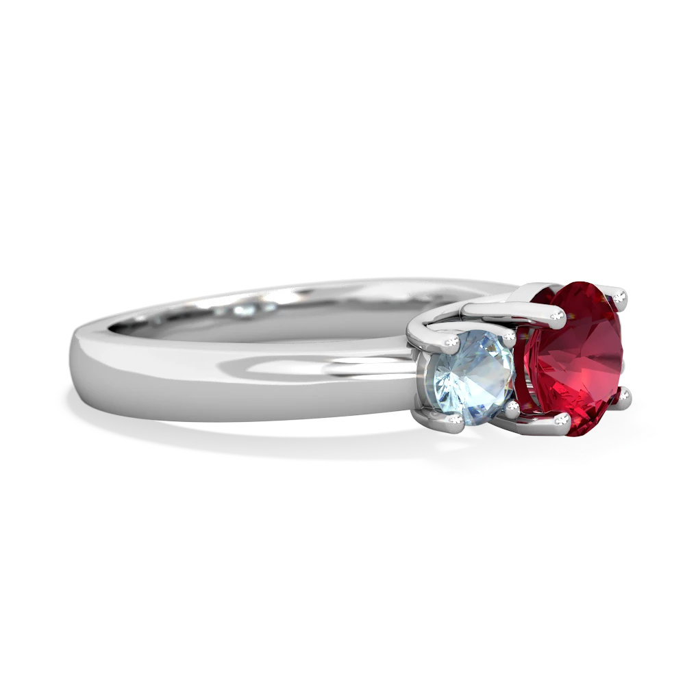 Lab Ruby Three Stone Round Trellis 14K White Gold ring R4018