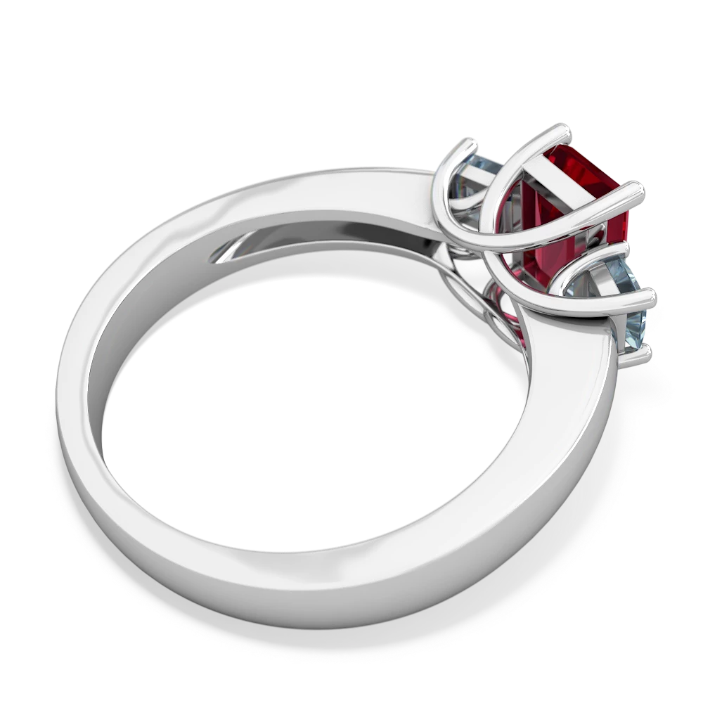 Lab Ruby Three Stone Emerald-Cut Trellis 14K White Gold ring R4021