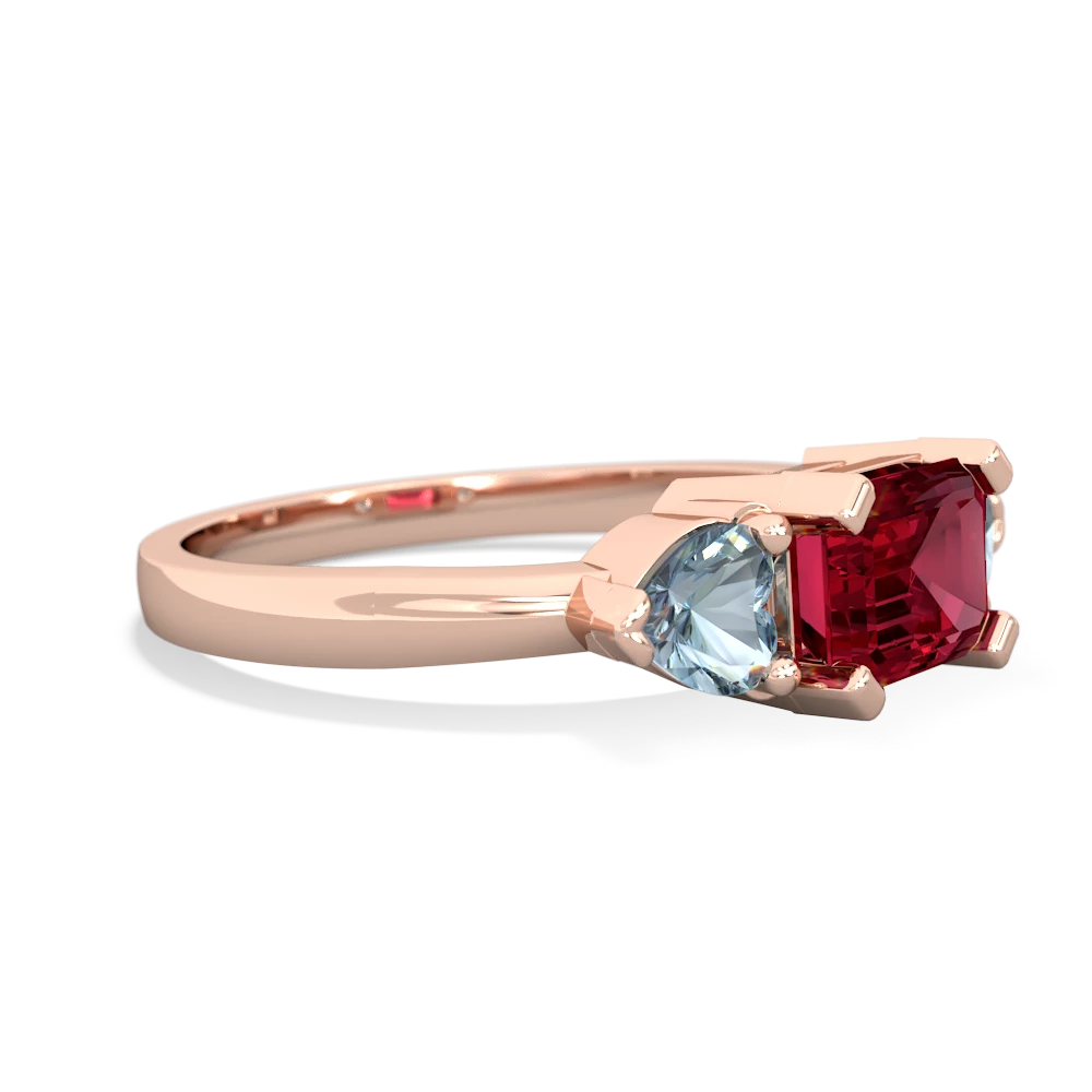 Lab Ruby Three Stone 14K Rose Gold ring R5235