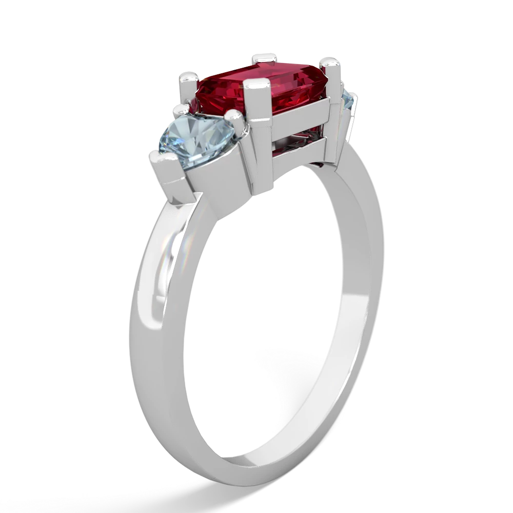 Lab Ruby Three Stone 14K White Gold ring R5235