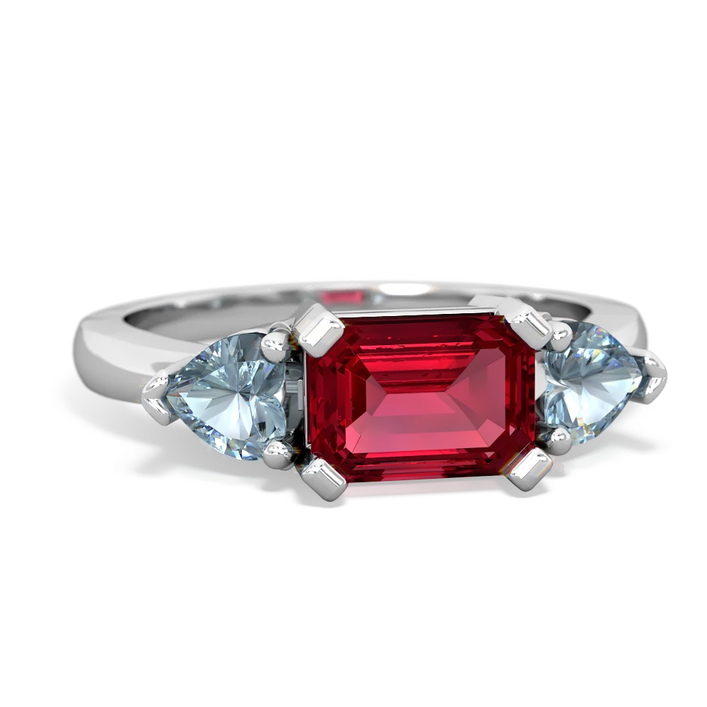 Lab Ruby Three Stone 14K White Gold ring R5235