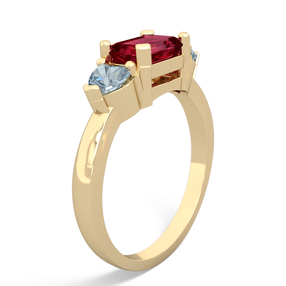 Lab Ruby Three Stone 14K Yellow Gold ring R5235