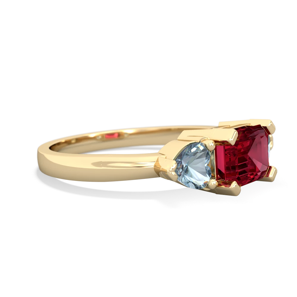 Lab Ruby Three Stone 14K Yellow Gold ring R5235