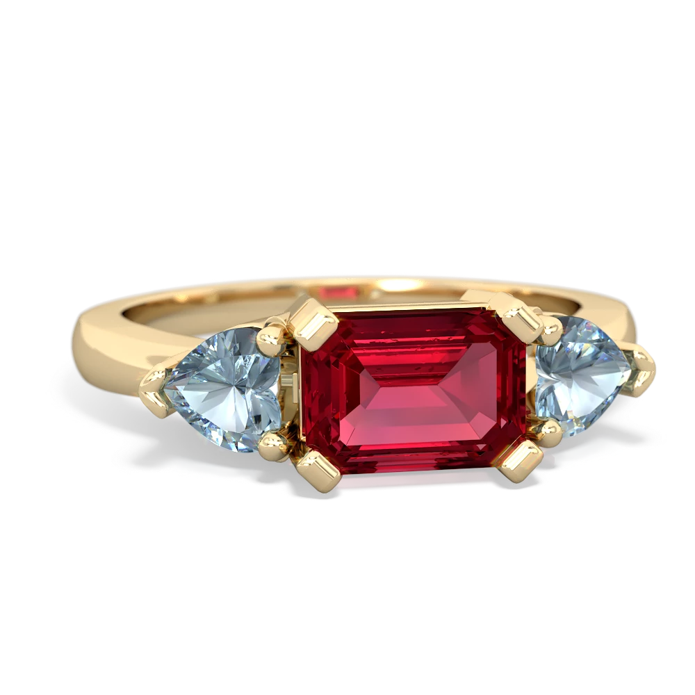 Lab Ruby Three Stone 14K Yellow Gold ring R5235