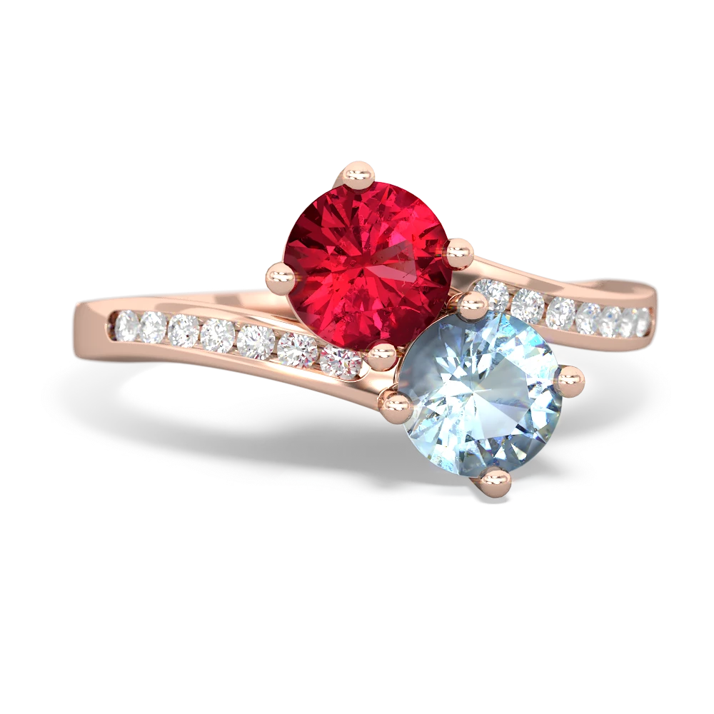 Lab Ruby Channel Set Two Stone 14K Rose Gold ring R5303