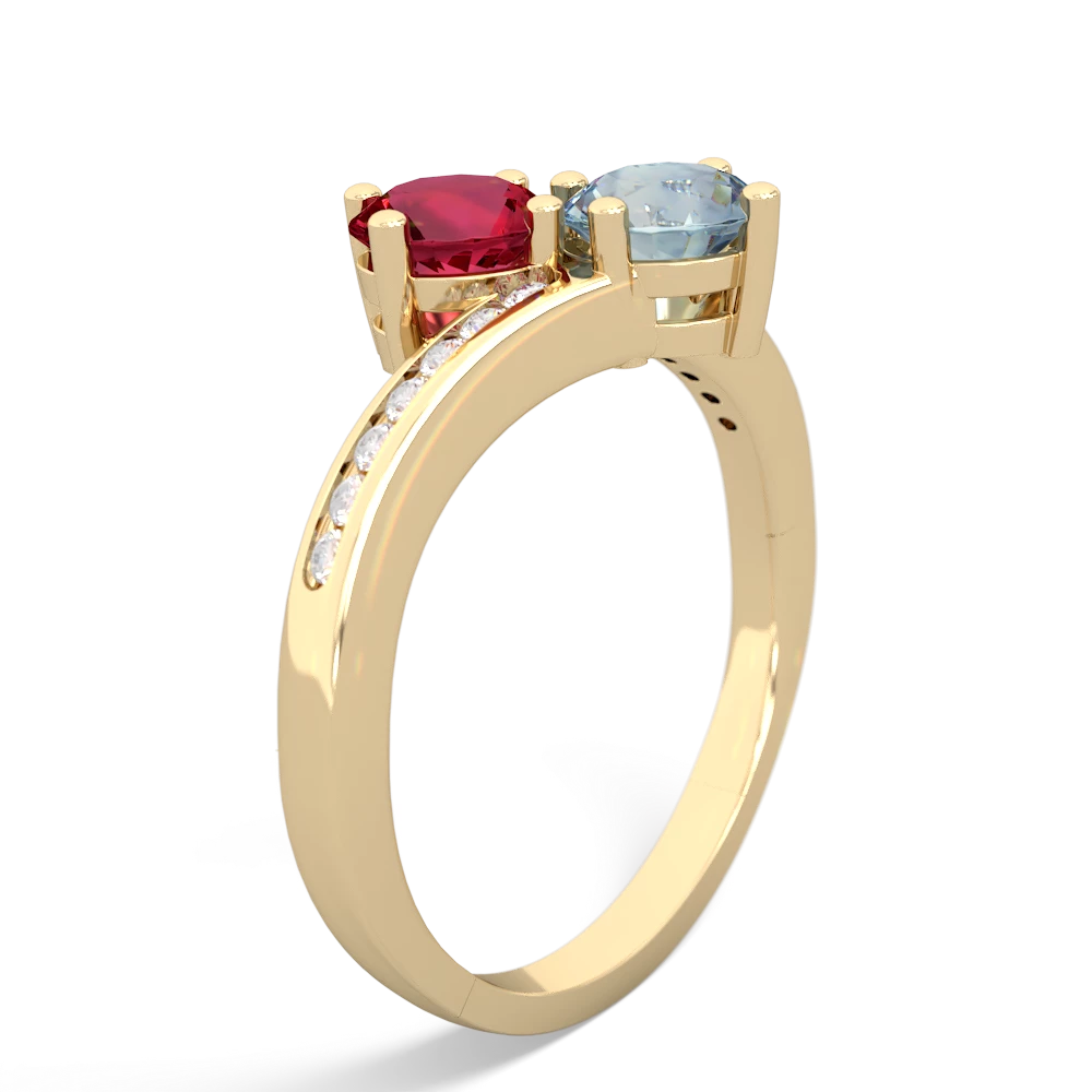 Lab Ruby Channel Set Two Stone 14K Yellow Gold ring R5303