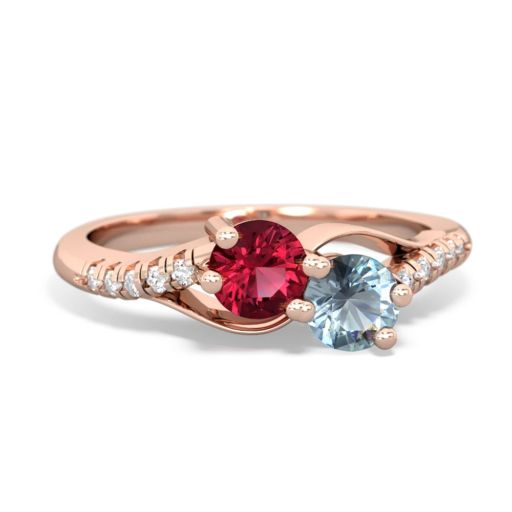 Lab Ruby Infinity Pave Two Stone 14K Rose Gold ring R5285