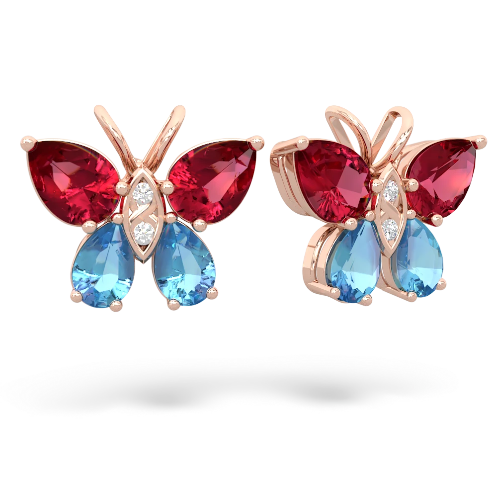 Lab Ruby Butterfly 14K Rose Gold earrings E2215