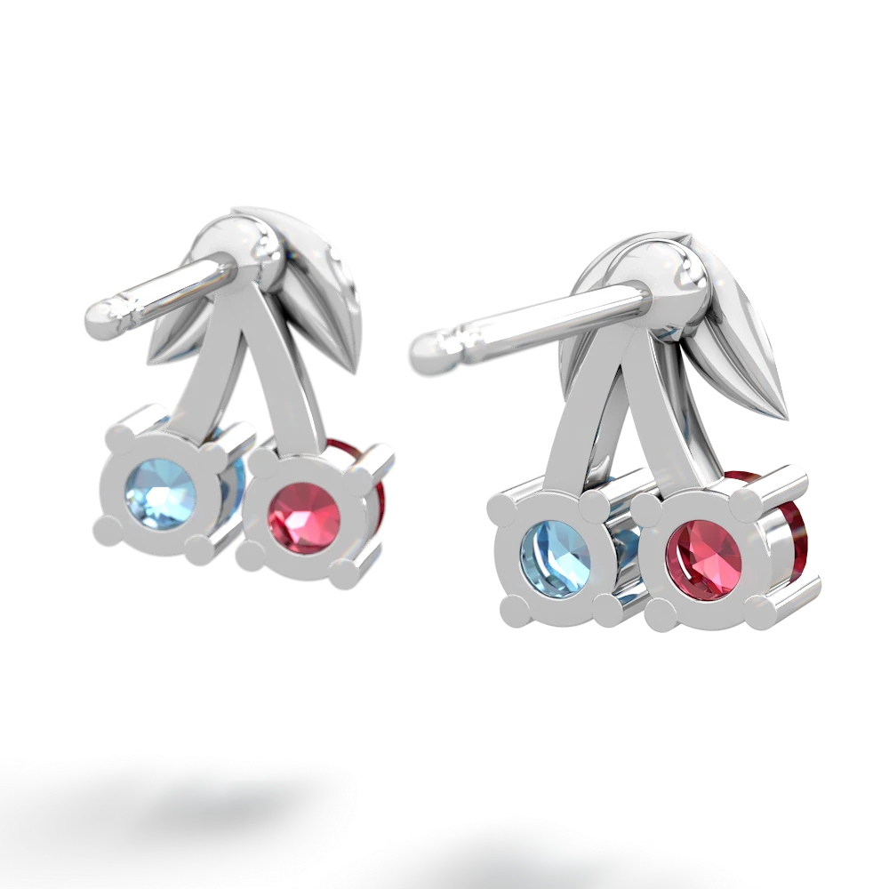 Lab Ruby Sweet Cherries 14K White Gold earrings E7001