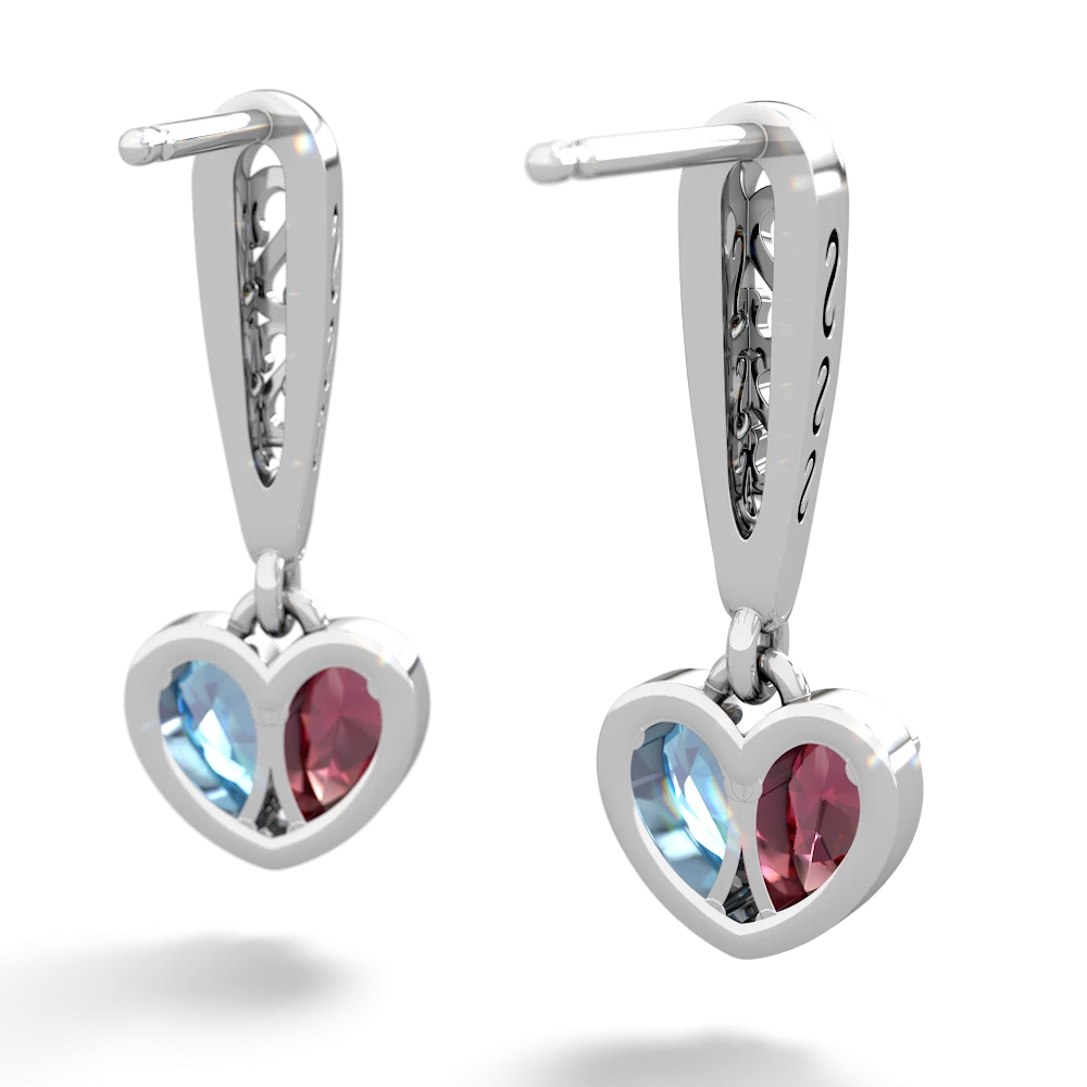 Lab Ruby Filligree Heart 14K White Gold earrings E5070